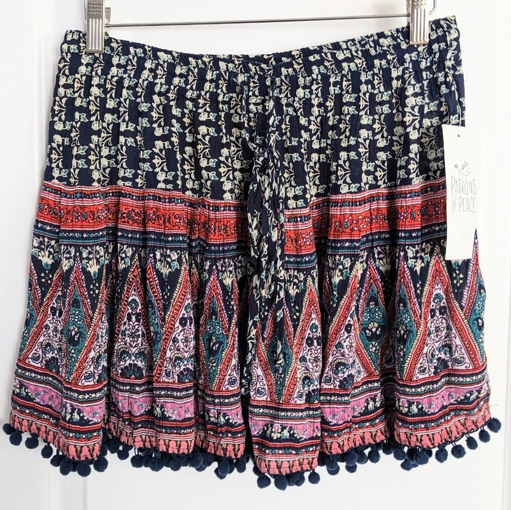 Anthropologie Patrons of Peace rayon colorful boho festival mini skirt Blue gree